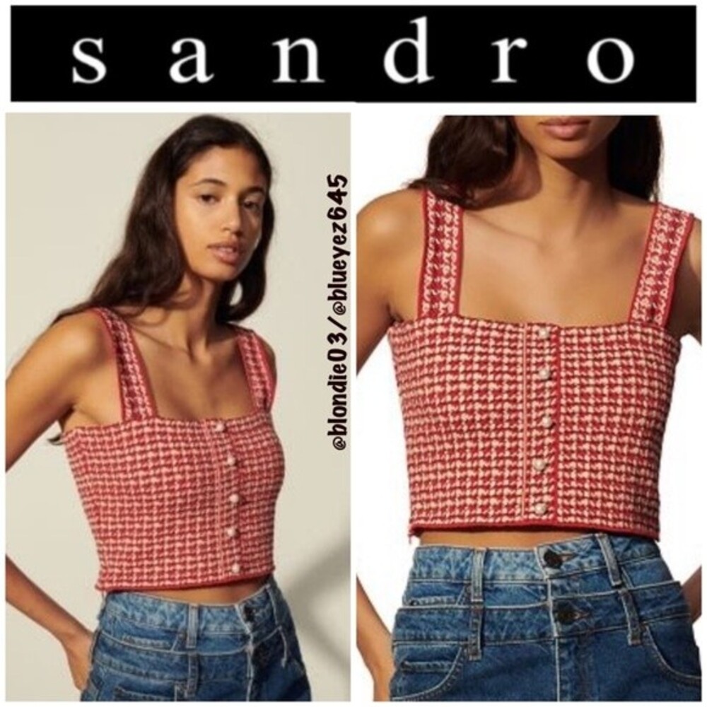 Sandro Daniella cropped jacquard-knit cotton-blend top 1/S NWT
